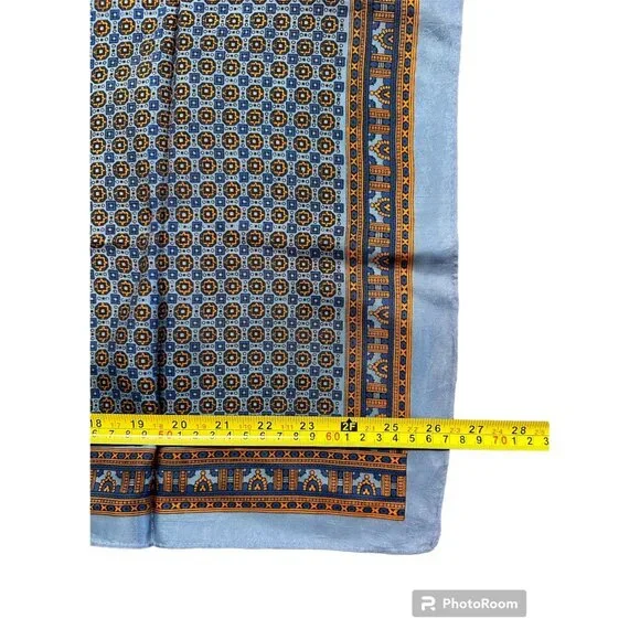 Vintage Scarf Glentex Japan Blue Orange Geometric Square Wrap Accessory 1970s - Picture 9 of 9